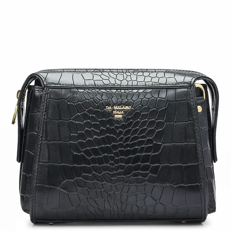 Da Milano Black Small Croco Leather Sling - Black for Women | Best Price UAE